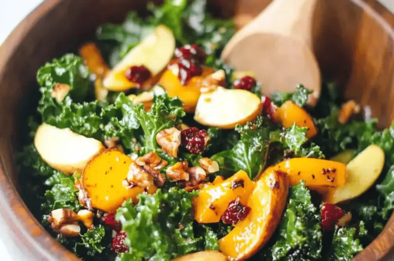Autumn Kale Salad with Maple Balsamic Vinaigrette
