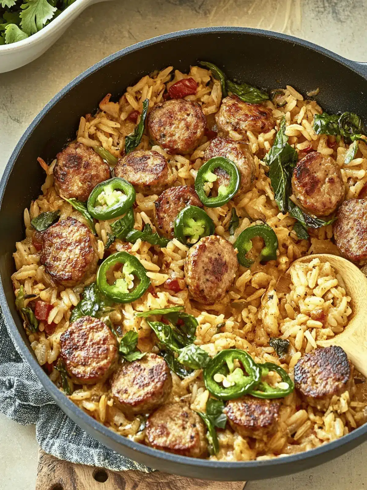 One Pan Cheddar Jalapeño Sausage & Rice Skillet