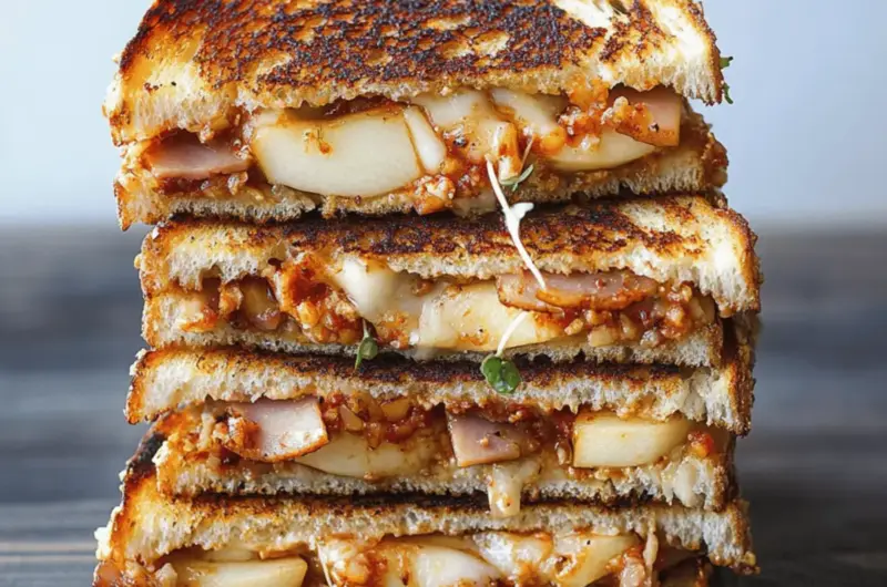 Grilled Cheese With Ham And Brie Cheese With Microgreens, Apple And Dijon