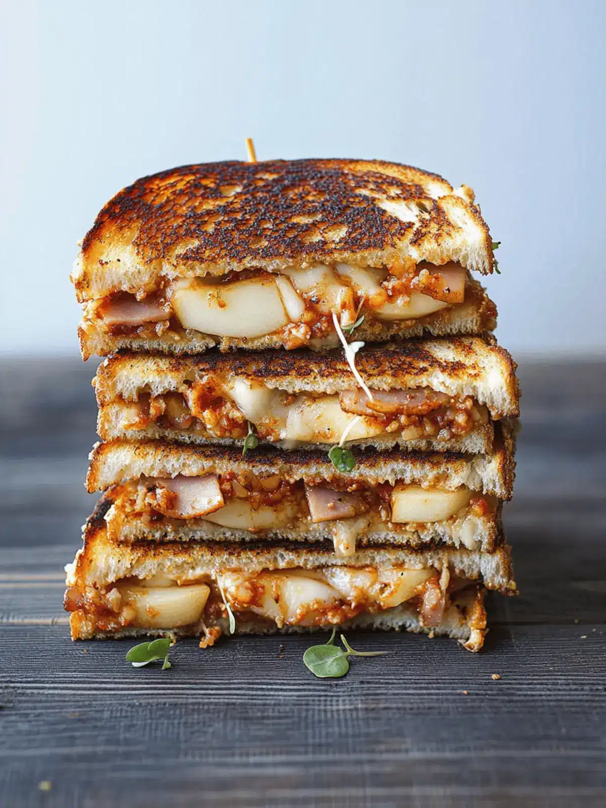 Grilled Cheese With Ham And Brie Cheese With Microgreens, Apple And Dijon