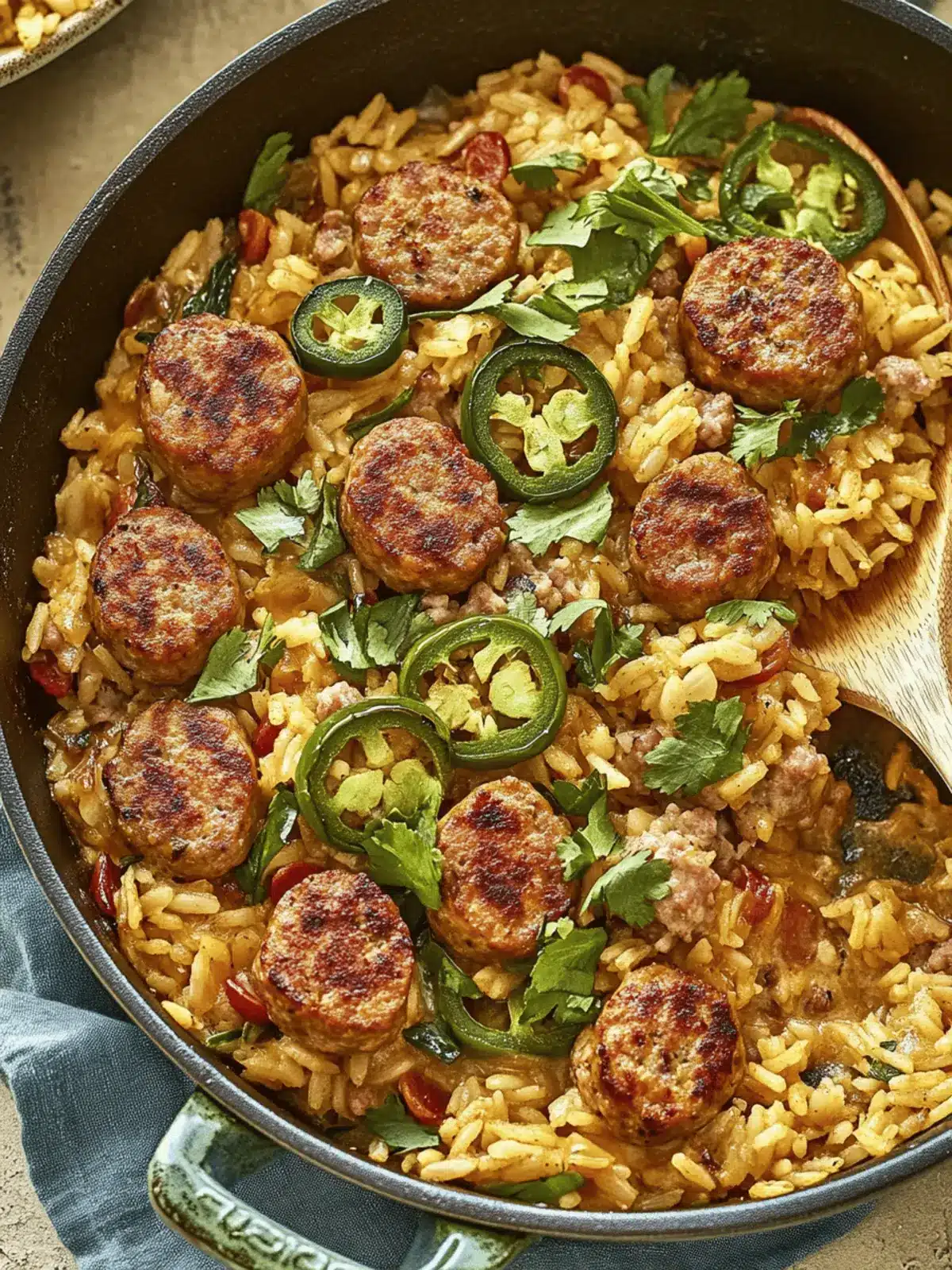 One Pan Cheddar Jalapeño Sausage & Rice Skillet