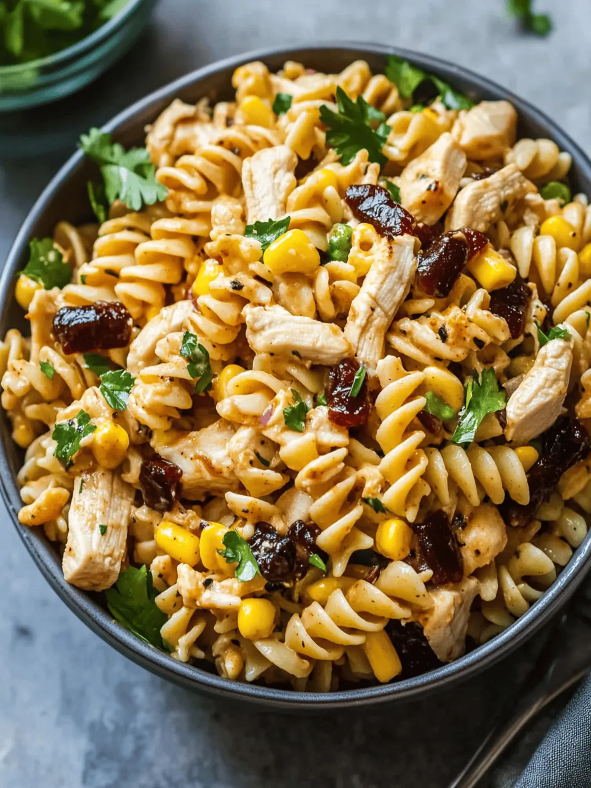 High Protein BBQ Chicken Pasta Salad