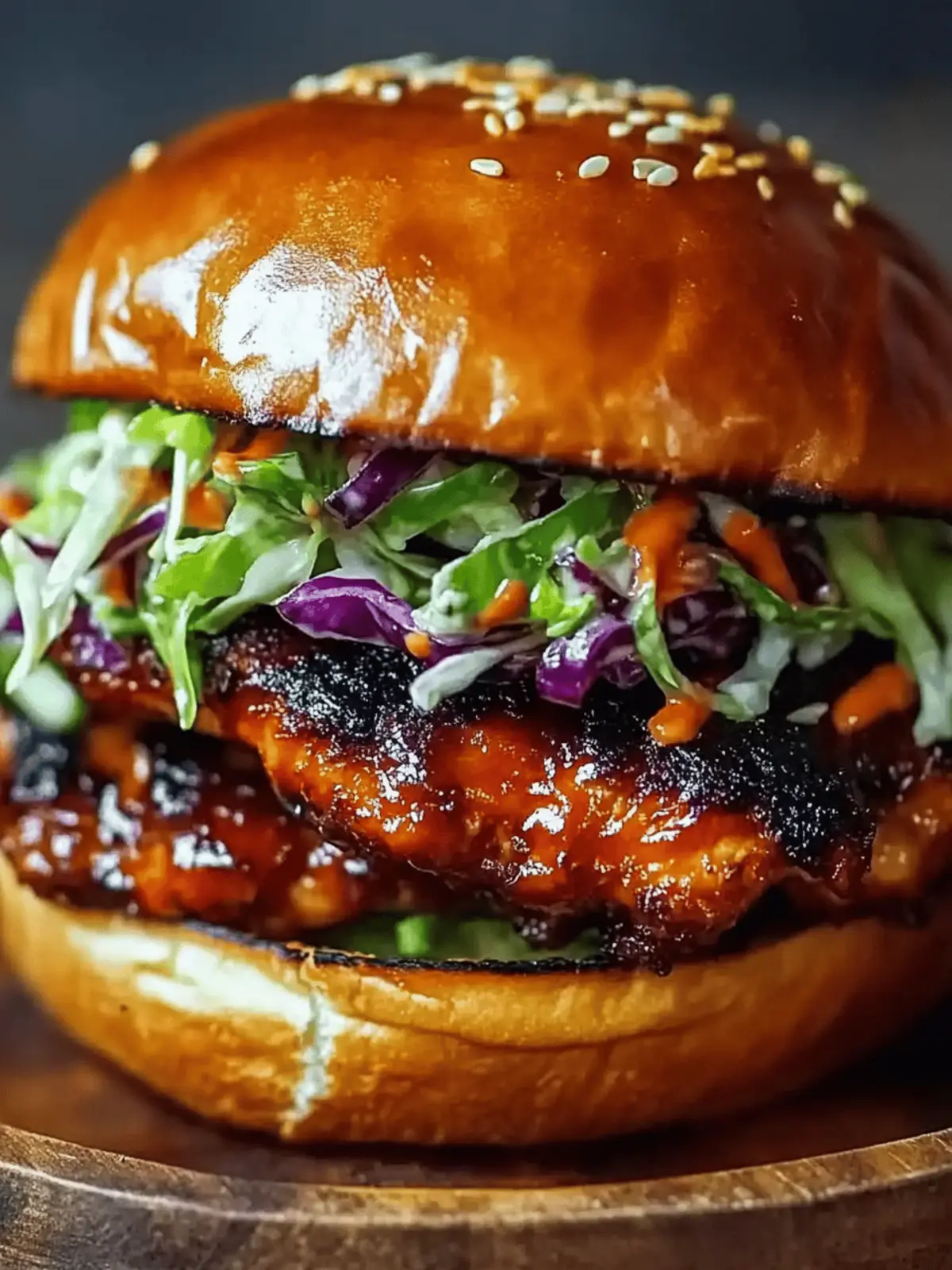 Spicy Korean BBQ Chicken Sandwich with Crispy Slaw