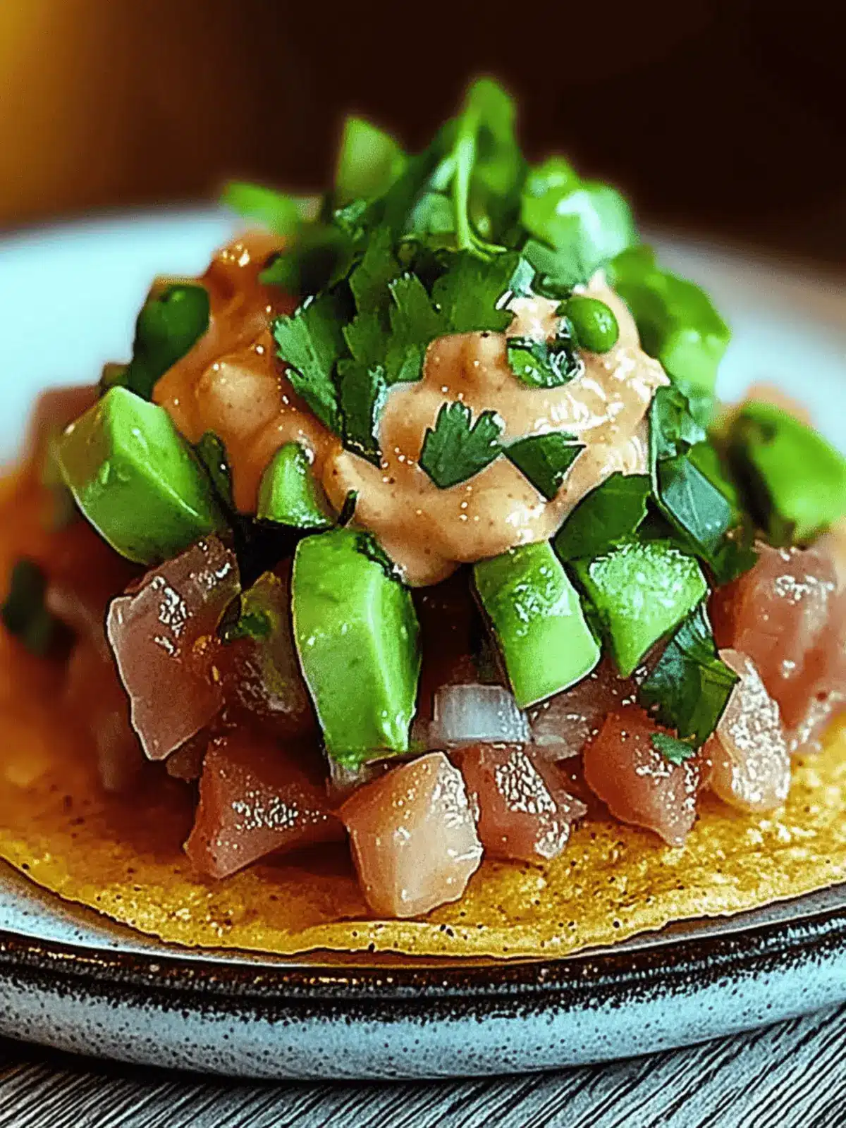 Spicy Tuna Tartare Tostada with Chipotle Mayo