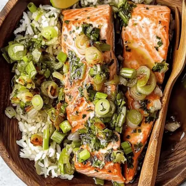 Miso Butter Salmon with Sizzled Scallion Salsa Verde