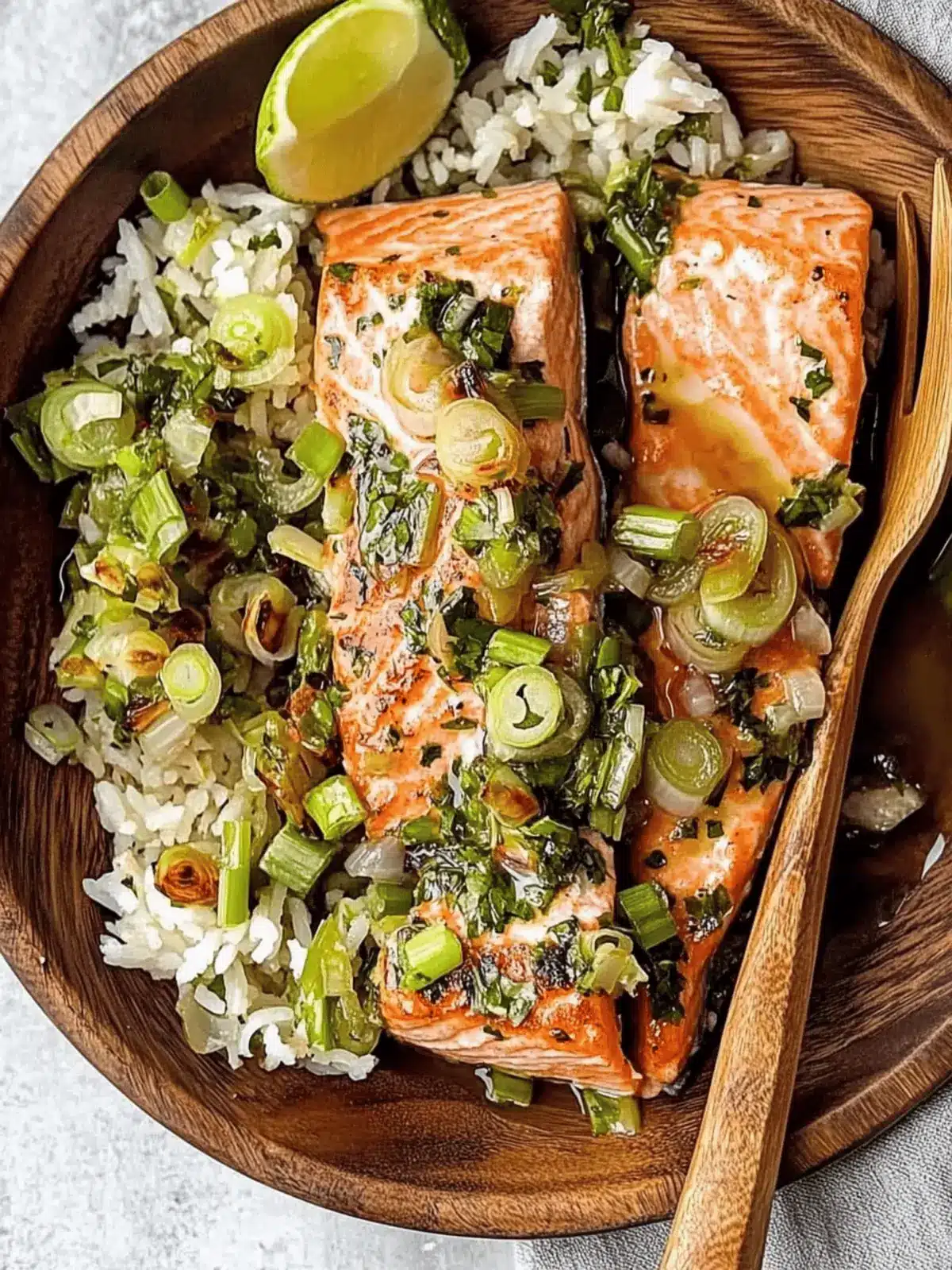 Miso Butter Salmon with Sizzled Scallion Salsa Verde