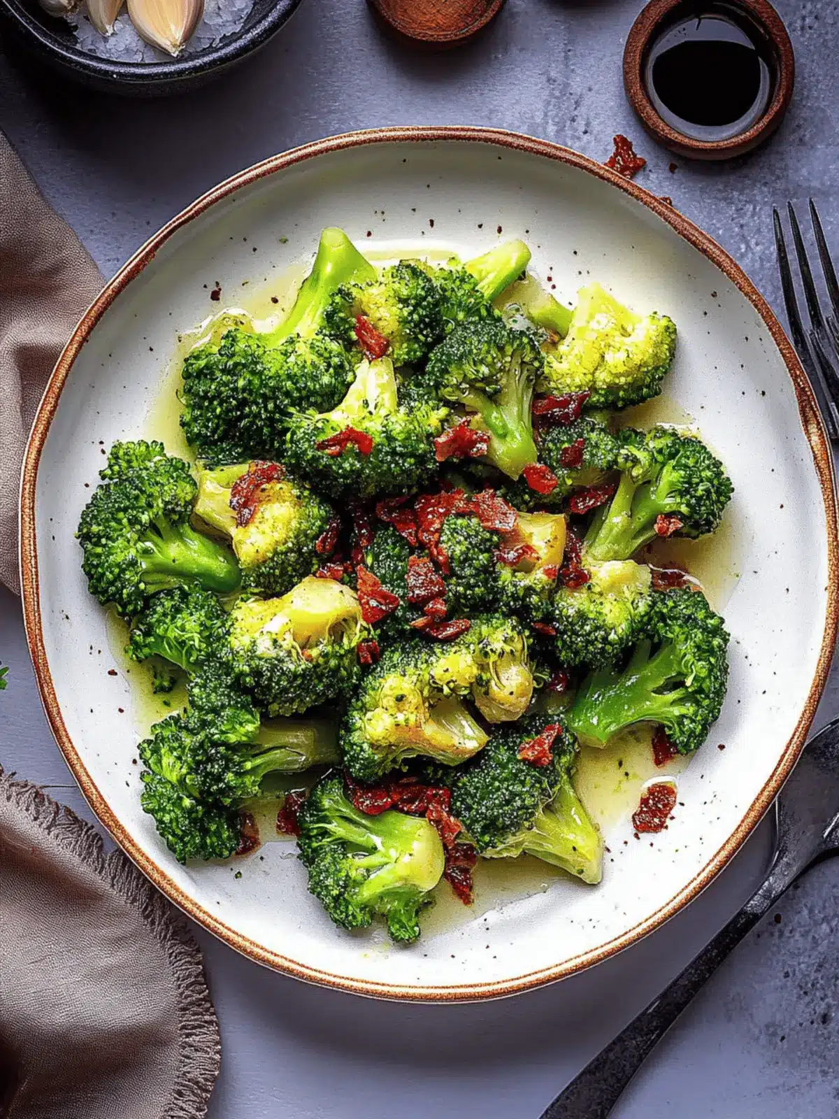 Garlicky Broccoli with Sauce and Crunchy Bacon Bliss 2 Broccoli with Garlic Sauce