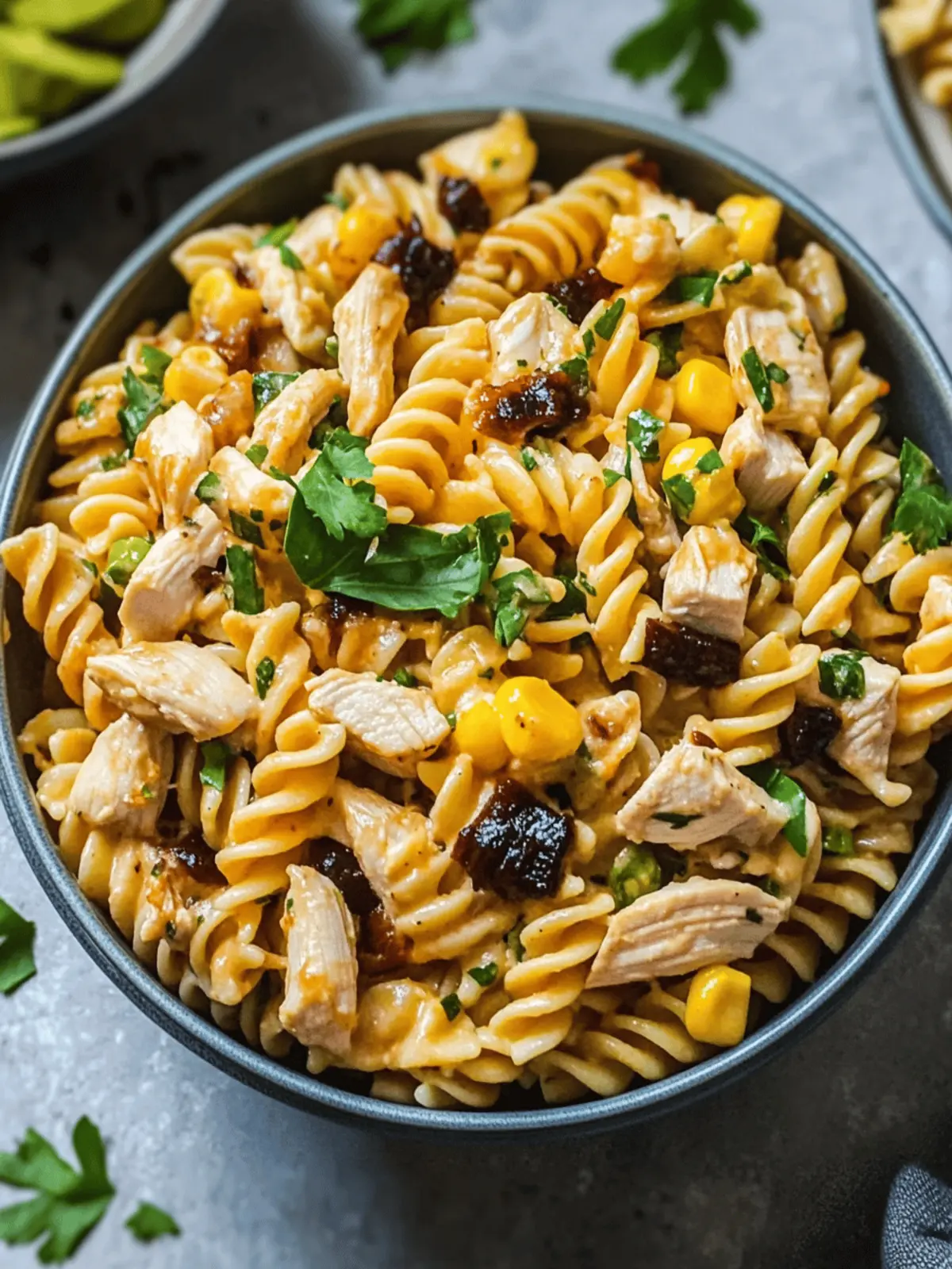 High Protein BBQ Chicken Pasta Salad