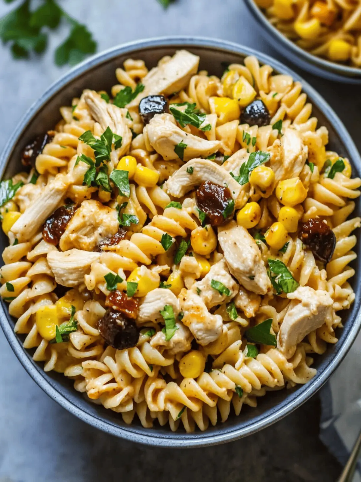High Protein BBQ Chicken Pasta Salad