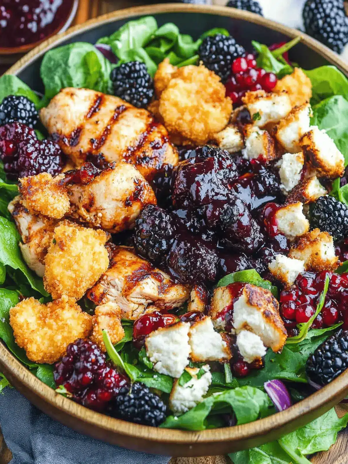 Blackberry Balsamic Grilled Chicken Salad with Crispy Fried Goat Cheese
