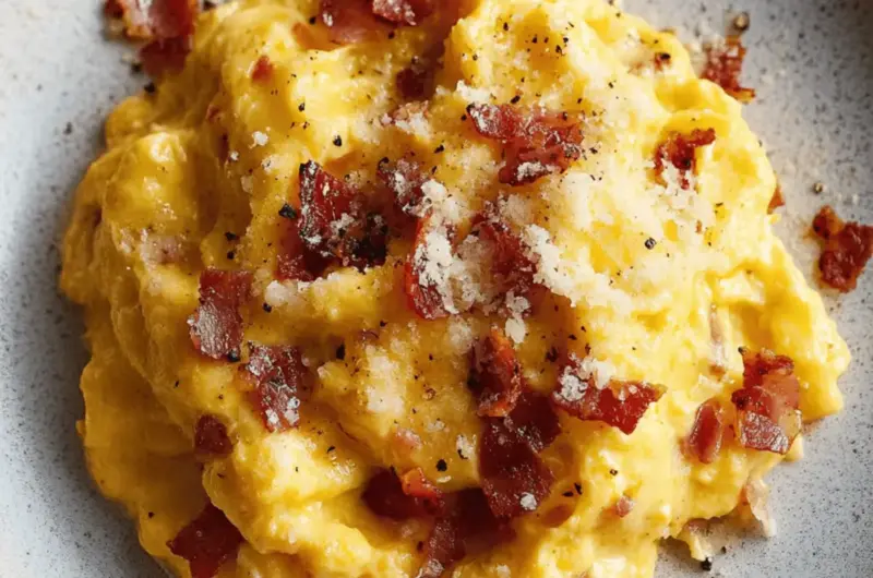 Silky Scrambled Eggs With Pancetta, Pepper and Pecorino