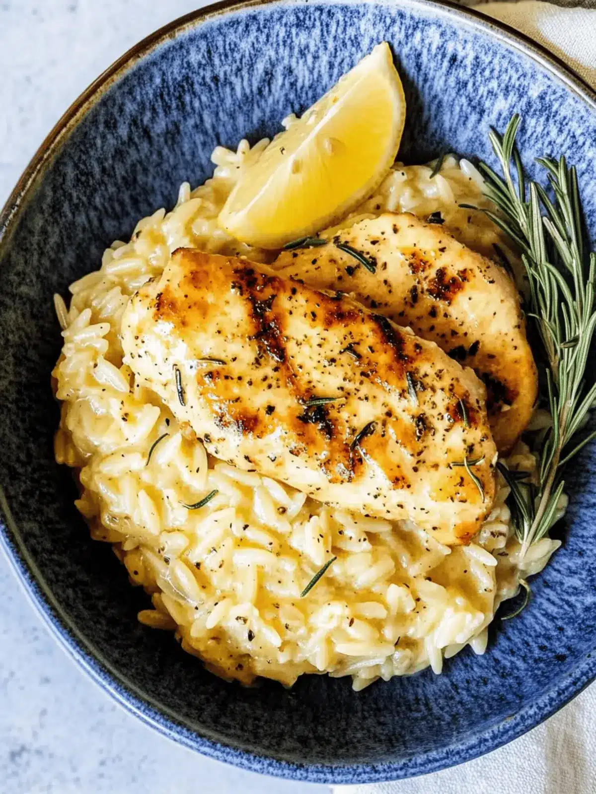 Creamy Cacio e Pepe Orzo Risotto with Rosemary Chicken
