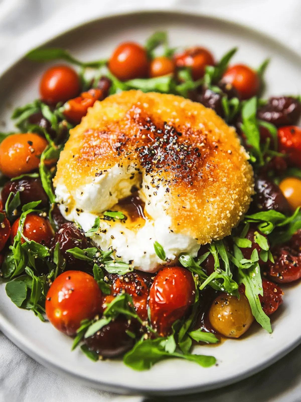 Fried Burrata with Balsamic-Marinated Tomatoes