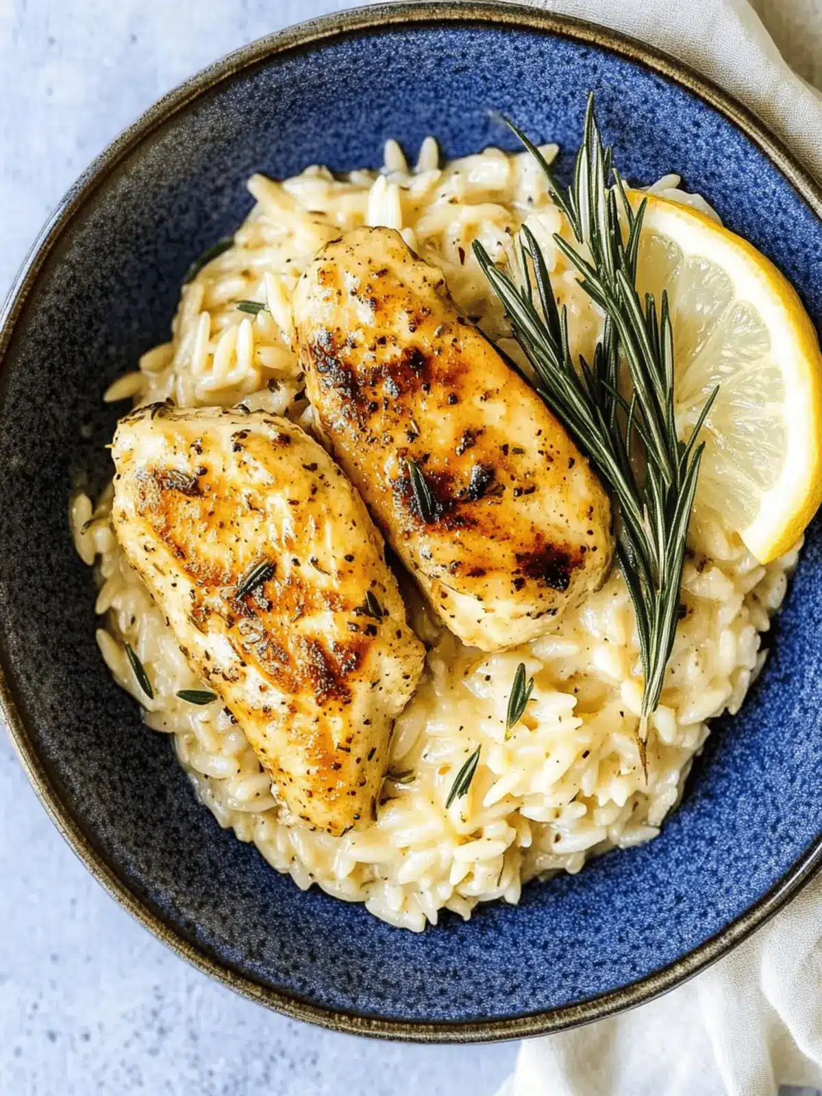 Creamy Cacio e Pepe Orzo Risotto with Rosemary Chicken
