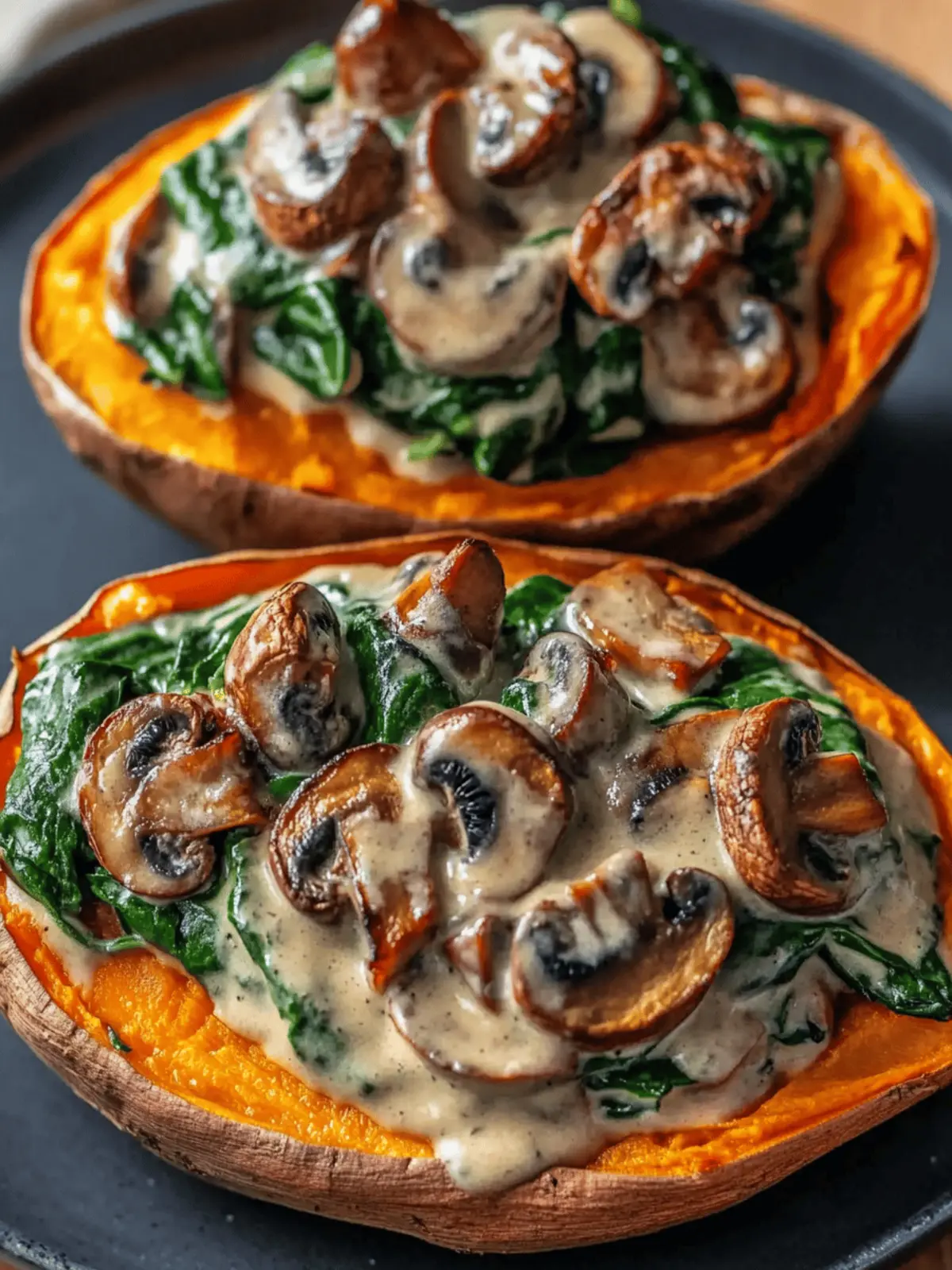 Creamy Mushroom and Spinach Stuffed Sweet Potatoes