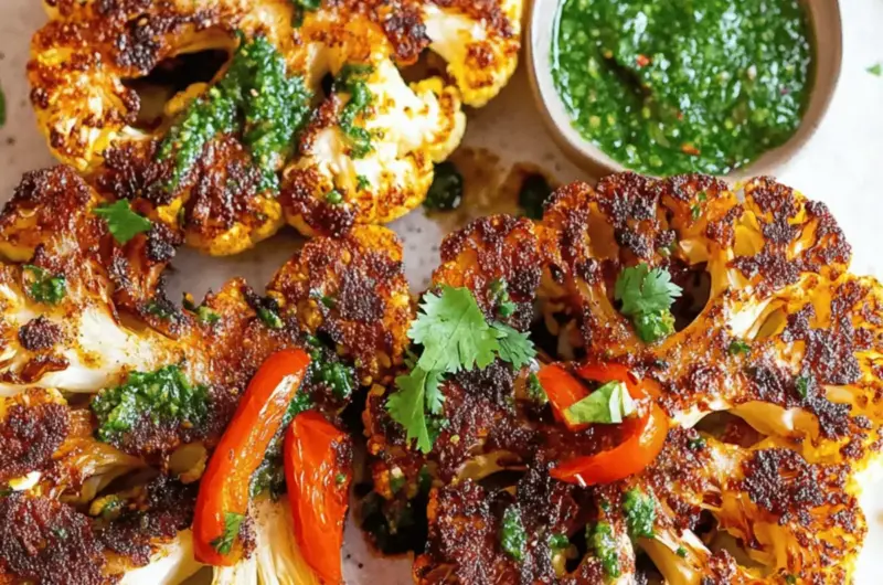 Cajun Roasted Cauliflower Steaks with Chimichurri