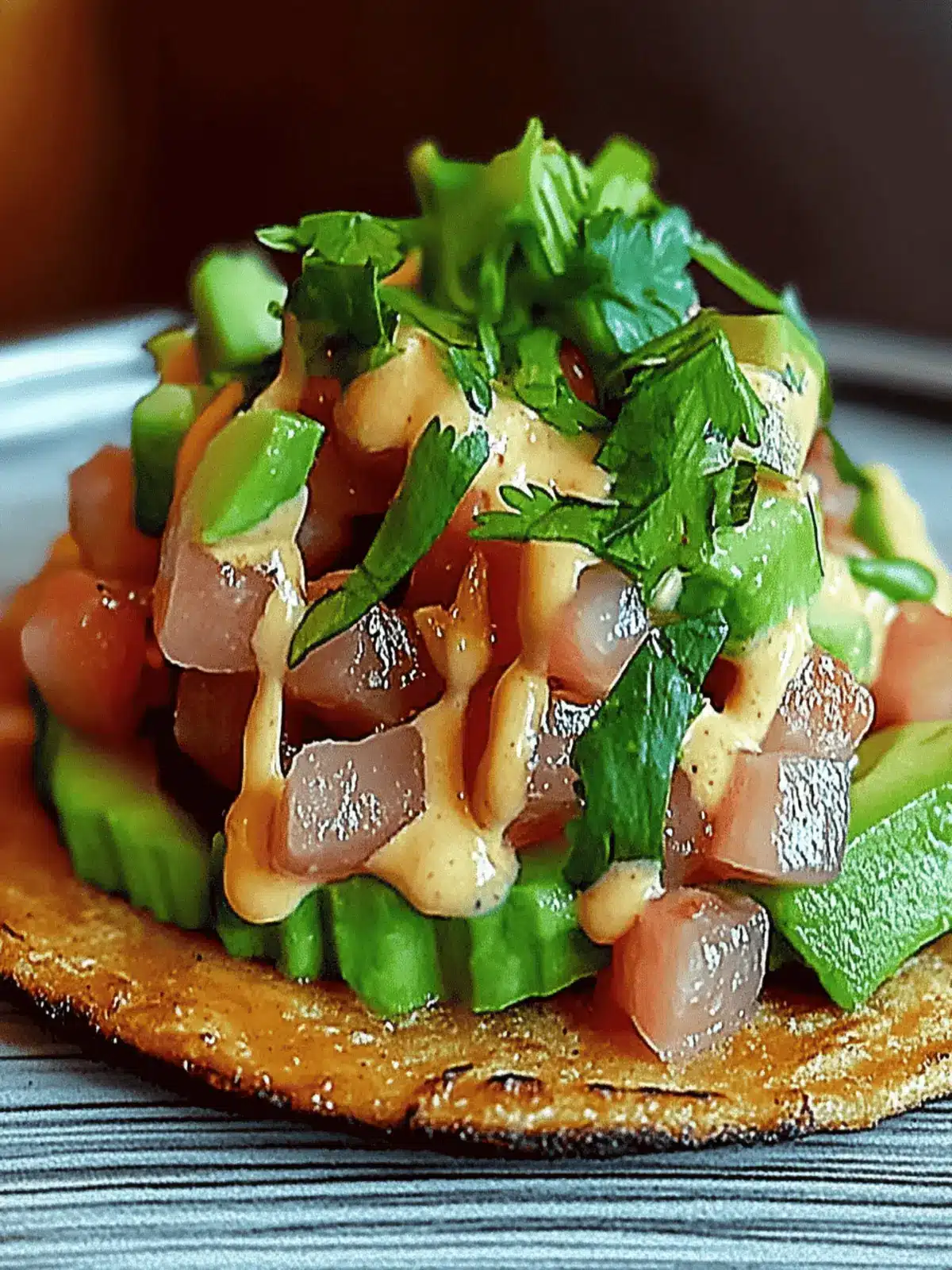 Spicy Tuna Tartare Tostada with Chipotle Mayo