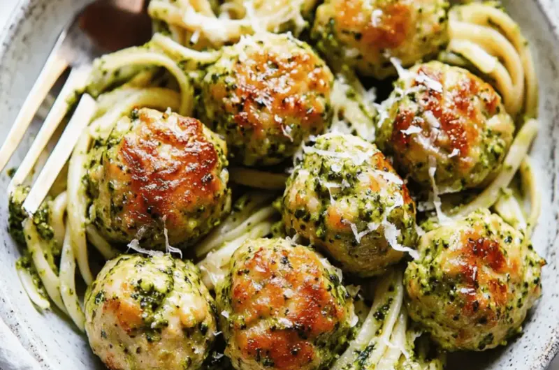 Baked Chicken Meatballs with Broccoli Pesto Pasta Delight 1 Baked Chicken Meatballs with Broccoli Pesto Pasta
