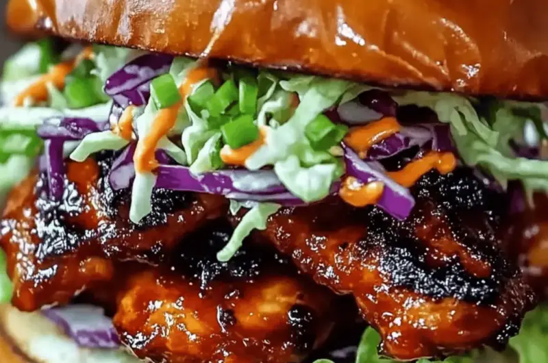 Spicy Korean BBQ Chicken Sandwich with Crispy Slaw
