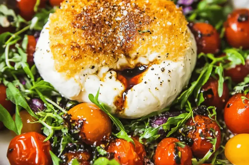 Fried Burrata with Balsamic-Marinated Tomatoes