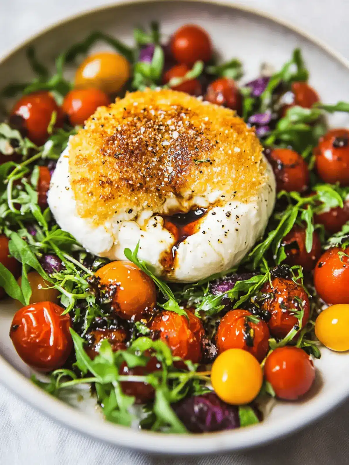 Fried Burrata with Balsamic-Marinated Tomatoes
