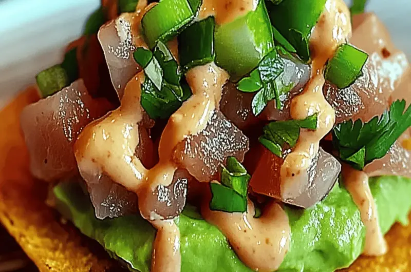 Spicy Tuna Tartare Tostada with Chipotle Mayo