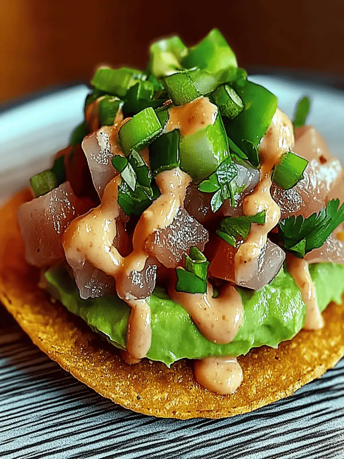 Spicy Tuna Tartare Tostada with Chipotle Mayo