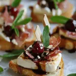 Cranberry, Brie and Prosciutto Crostini with Balsamic Glaze