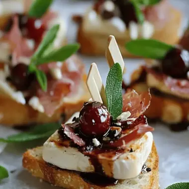 Cranberry, Brie and Prosciutto Crostini with Balsamic Glaze