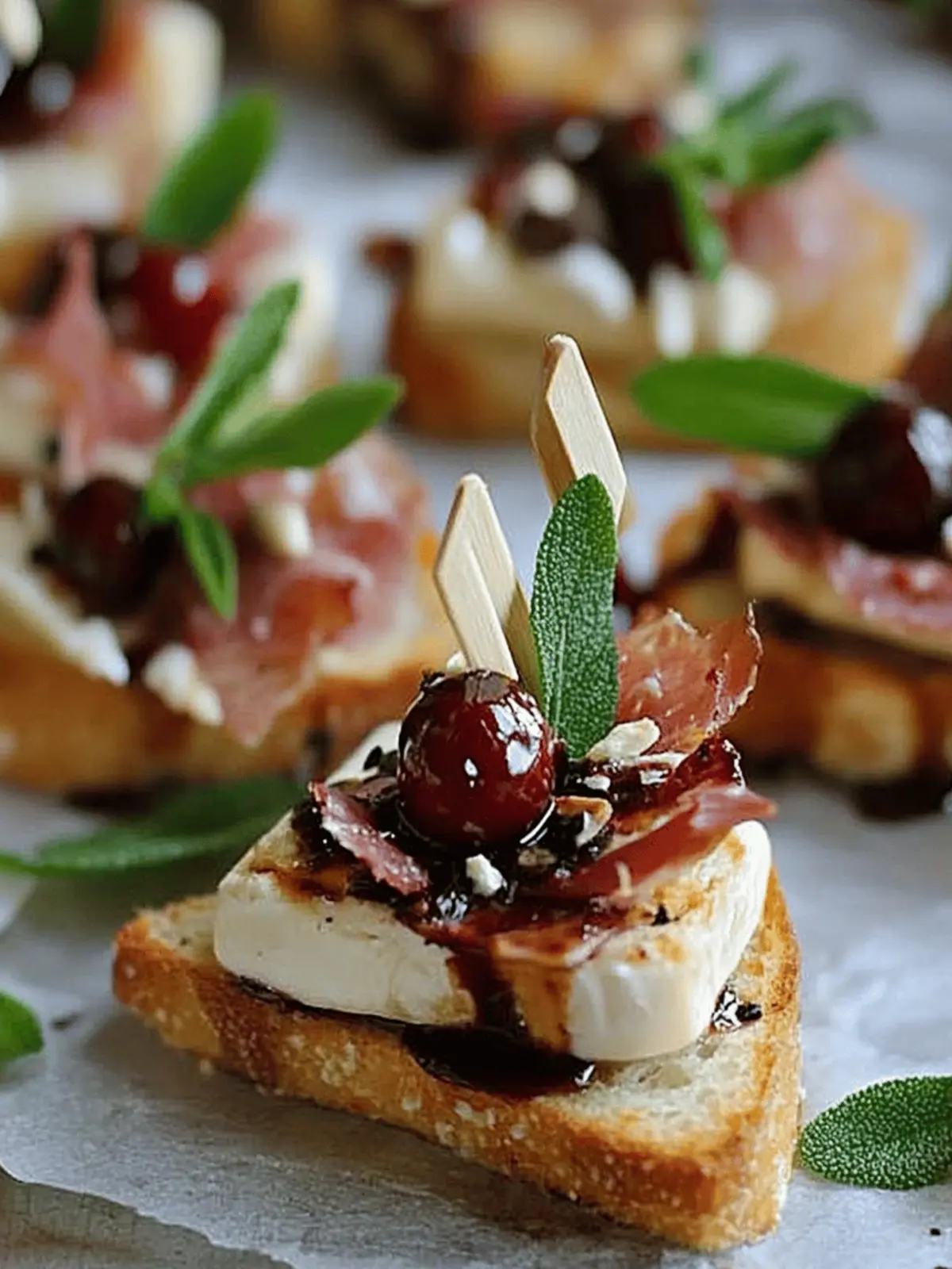 Cranberry, Brie and Prosciutto Crostini with Balsamic Glaze