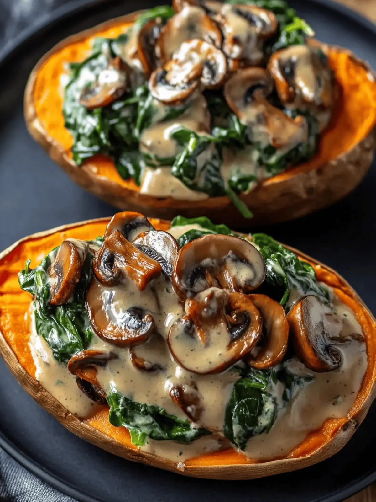 Creamy Mushroom and Spinach Stuffed Sweet Potatoes