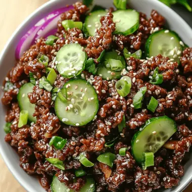 Spicy Keto Korean Ground Beef with Cucumber Salad