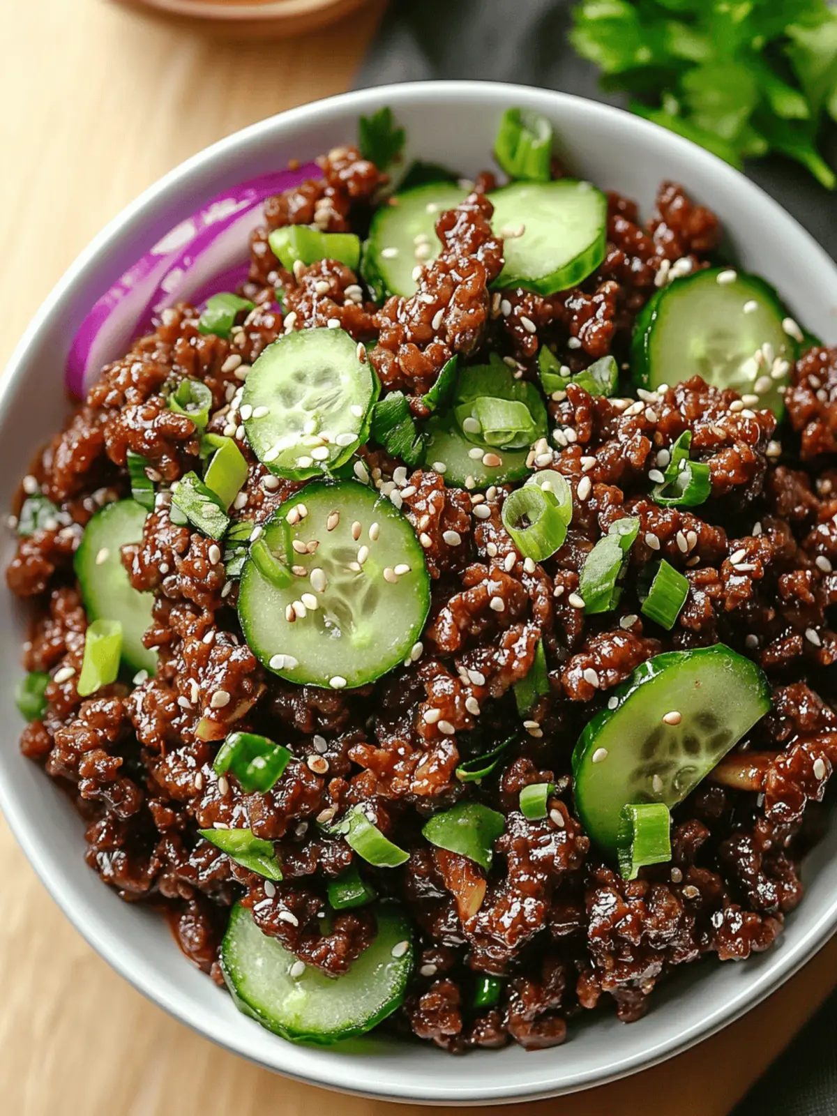 Spicy Keto Korean Ground Beef with Cucumber Salad