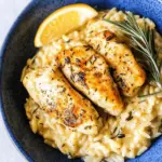 Creamy Cacio e Pepe Orzo Risotto with Rosemary Chicken