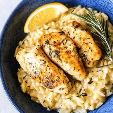 Creamy Cacio e Pepe Orzo Risotto with Rosemary Chicken