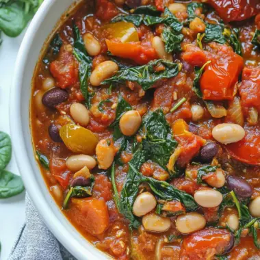 Roasted Tomato, White Bean and Spinach Stew