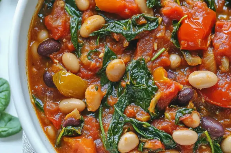 Roasted Tomato, White Bean and Spinach Stew