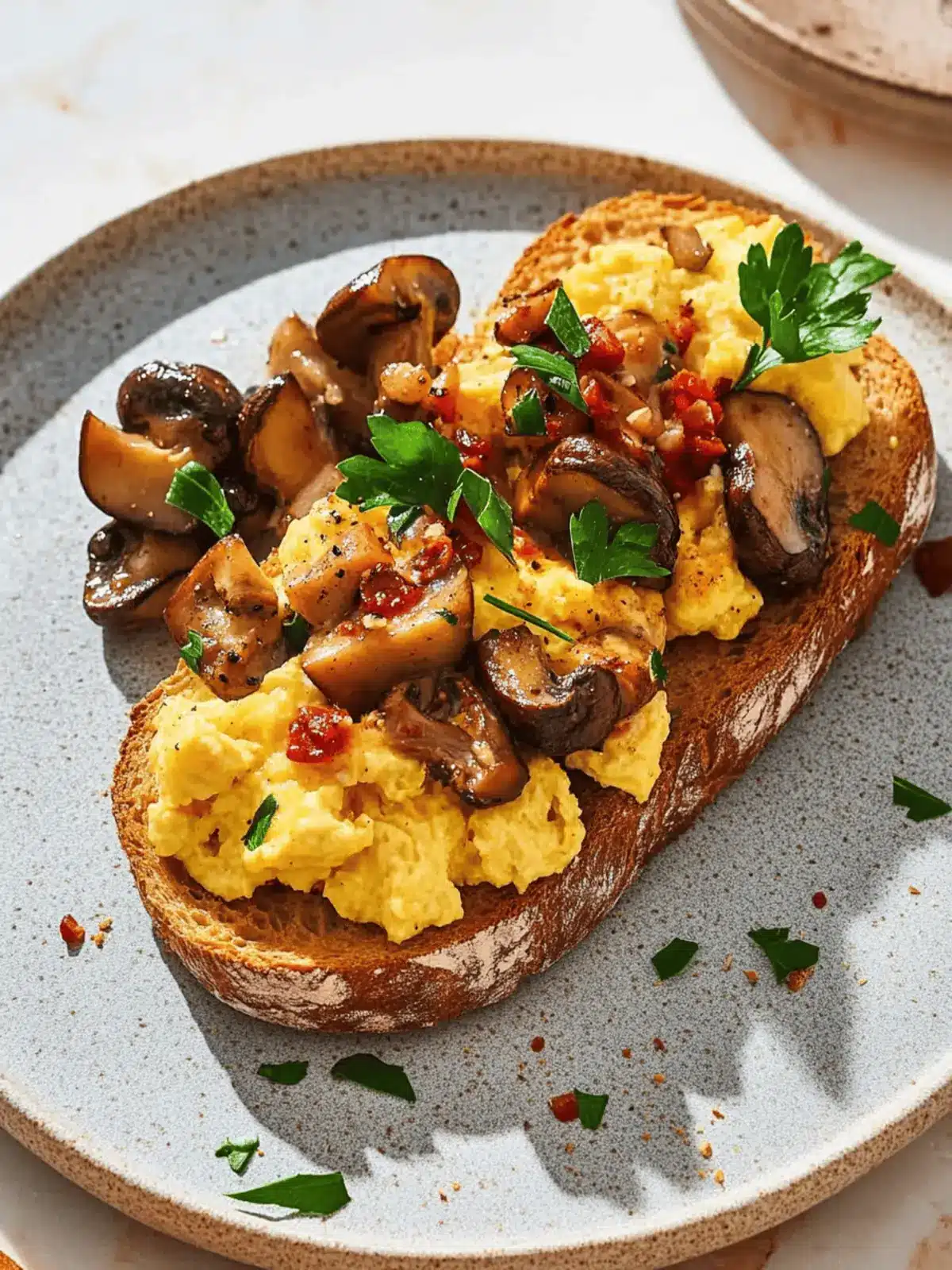 Chilli Oil Mushrooms with Creamy Scrambled Eggs on Sourdough 3 Chilli Oil Mushrooms with Scrambled Eggs on Sourdough
