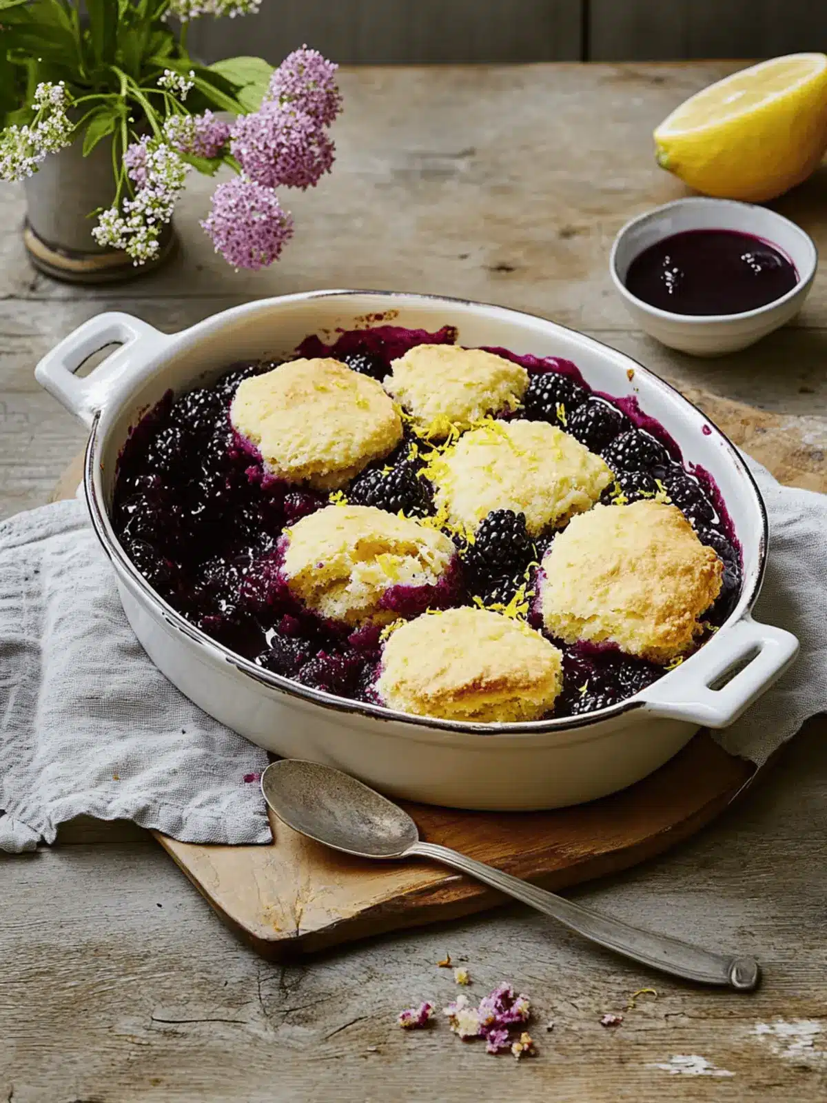Blackberry Cobbler with Cornmeal Biscuits and Lemon Zest