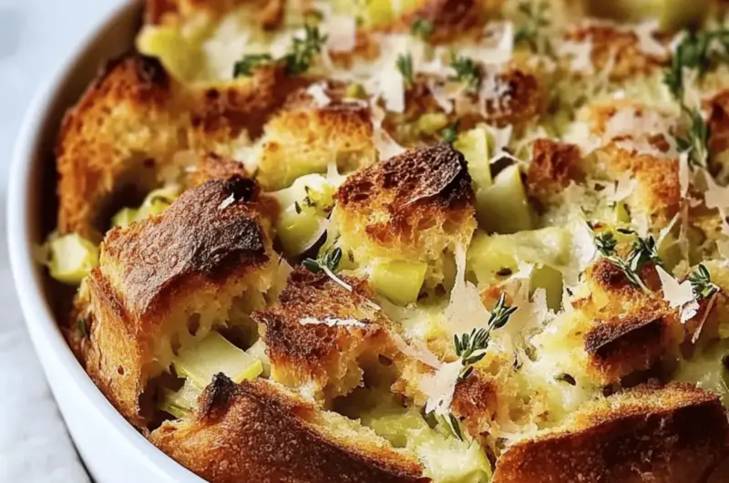 Savory Gruyere and Leek Bread Pudding