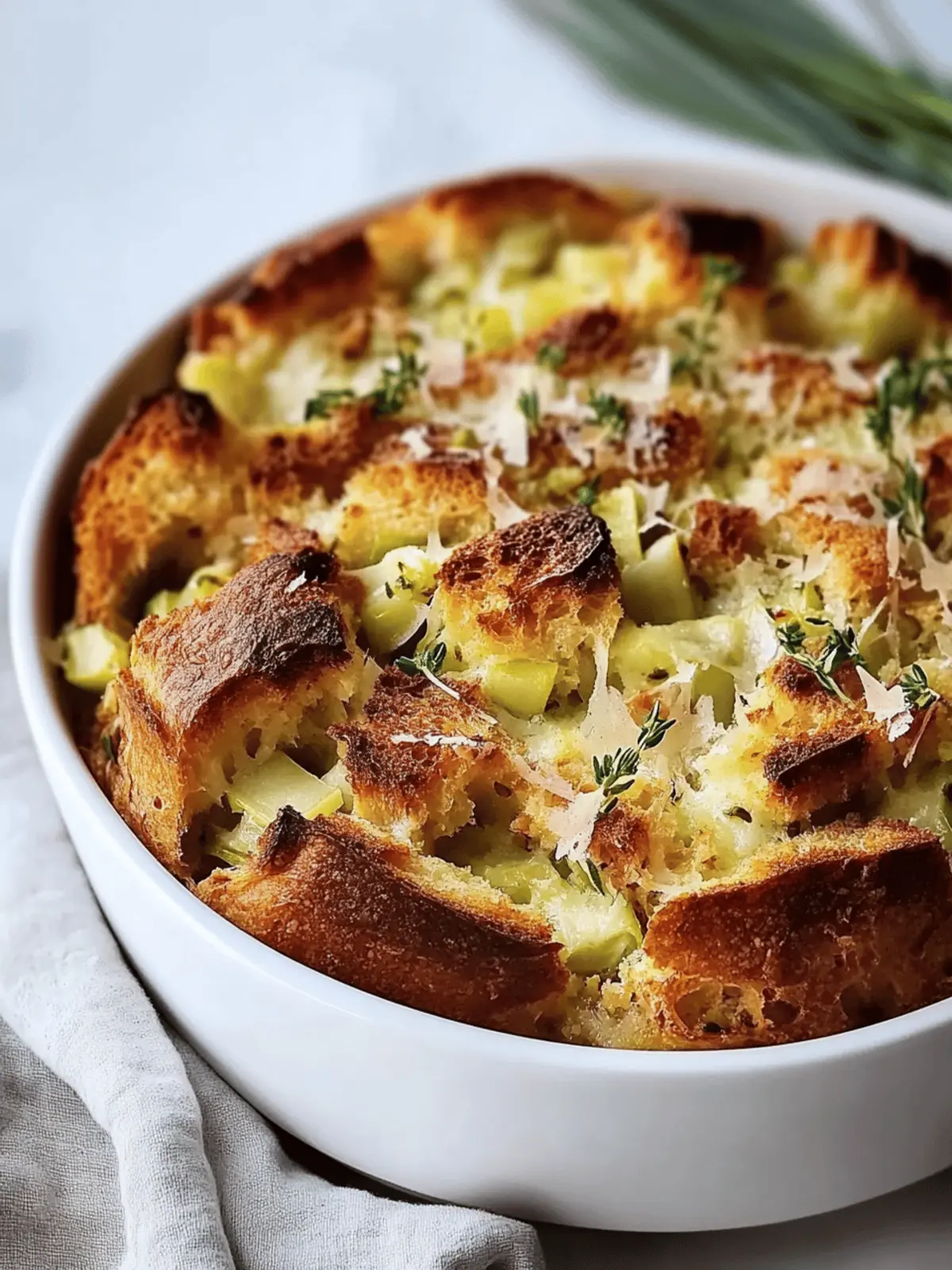 Savory Gruyere and Leek Bread Pudding
