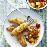 Baked Coconut Tenders with Strawberry-Mango Salsa Delight 14 Baked Coconut Tenders with Strawberry-Mango Salsa