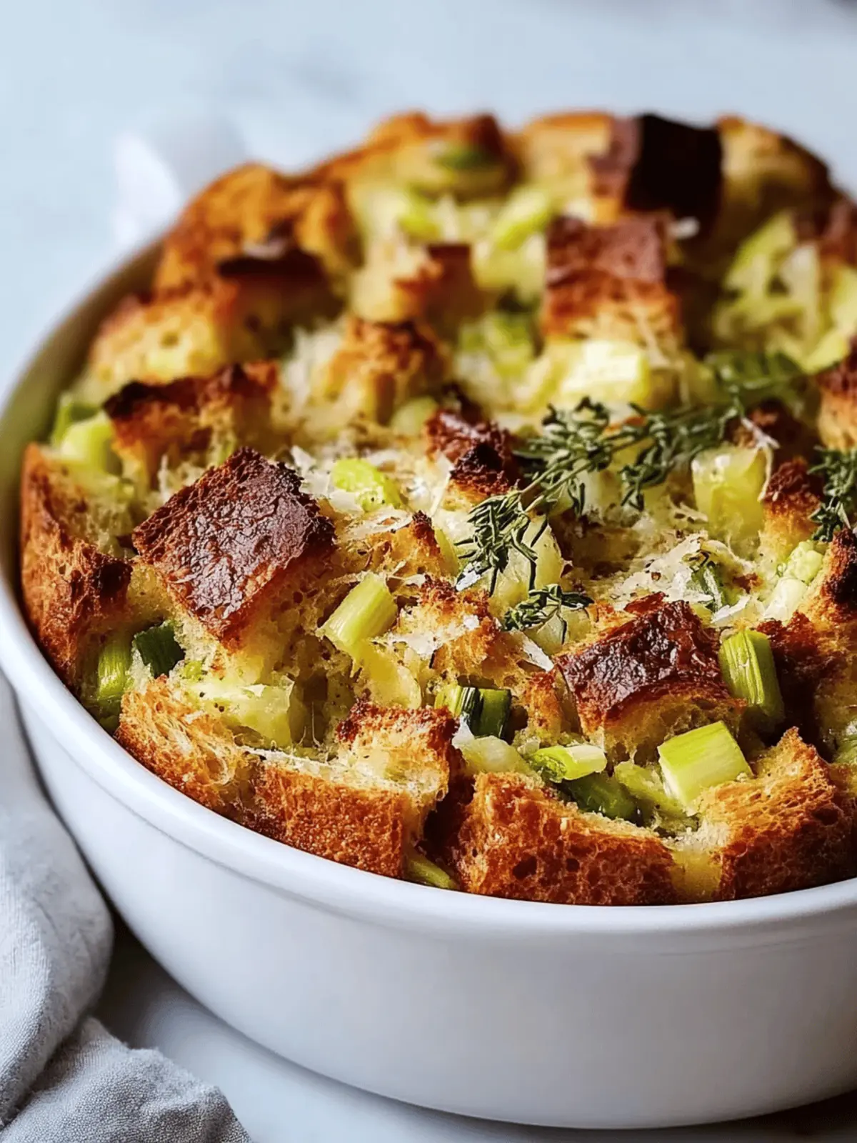Savory Gruyere and Leek Bread Pudding