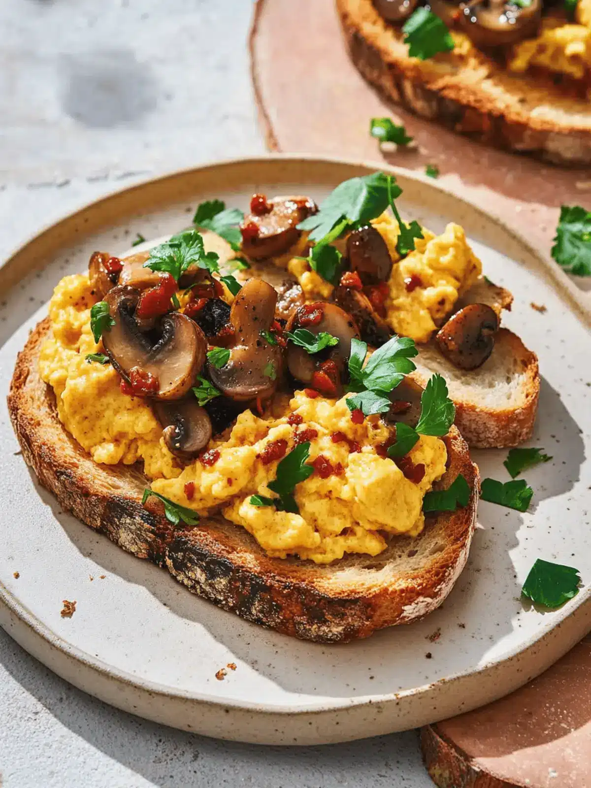 Chilli Oil Mushrooms with Creamy Scrambled Eggs on Sourdough 2 Chilli Oil Mushrooms with Scrambled Eggs on Sourdough