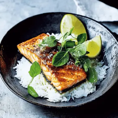 Caramelised Lemongrass Salmon With Coconut Rice