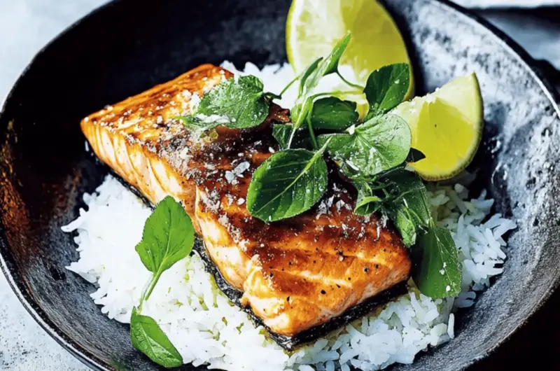 Caramelised Lemongrass Salmon With Coconut Rice