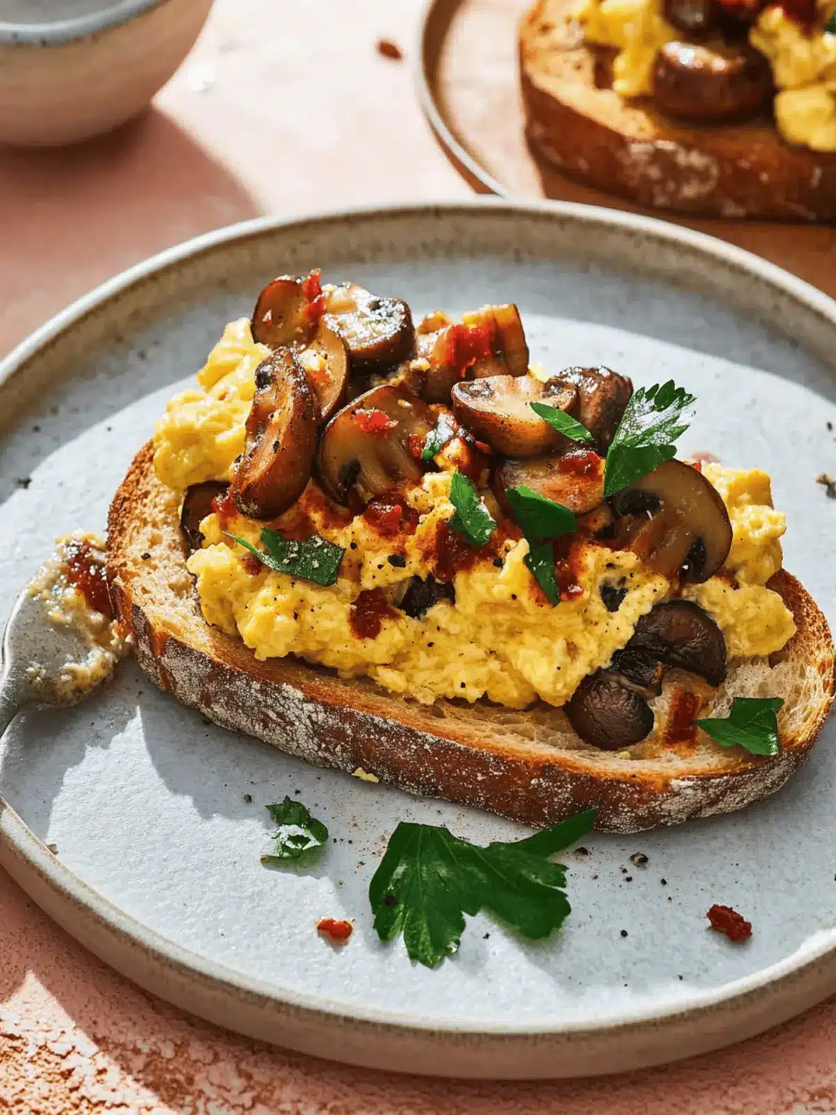 Chilli Oil Mushrooms with Creamy Scrambled Eggs on Sourdough 5 Chilli Oil Mushrooms with Scrambled Eggs on Sourdough