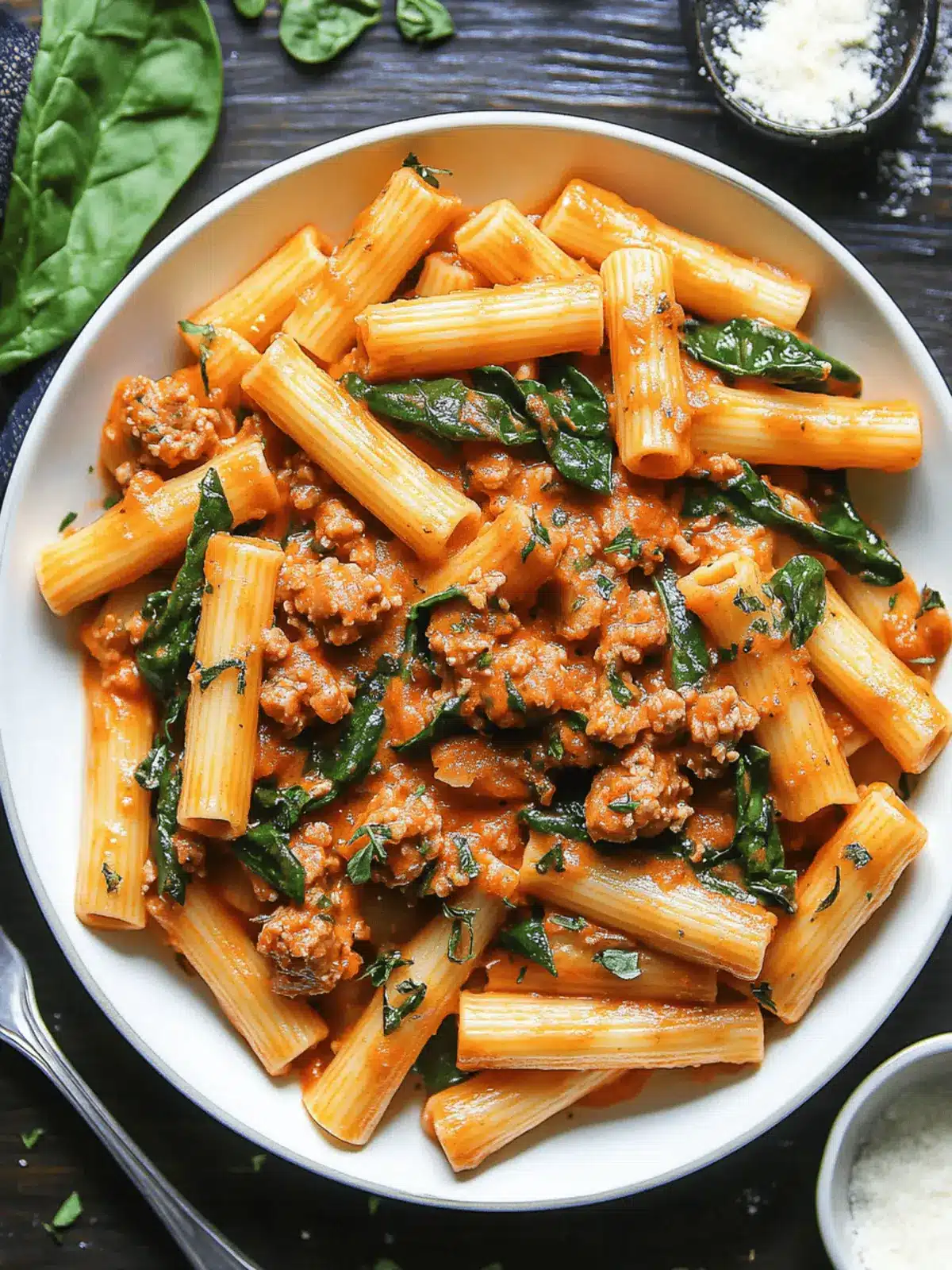 Deliciously Creamy Sausage Rigatoni with Spinach & Garlic Magic 4 Creamy Sausage Rigatoni with Spinach, Garlic, and Tomato Cream Sauce