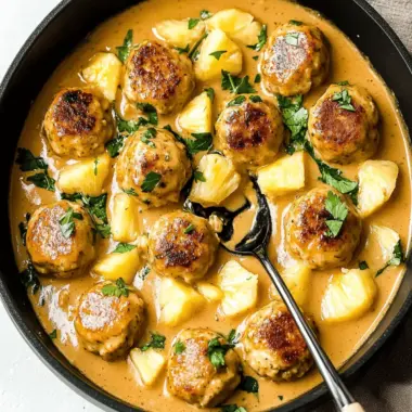 Savory Chicken Meatballs with Pineapple Coconut Sauce Delight 9 Chicken Meatballs with Pineapple Coconut Sauce