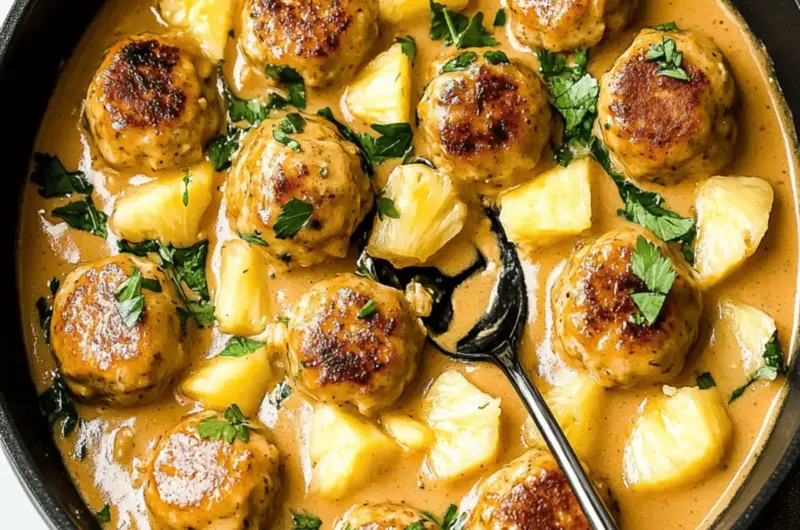 Chicken Meatballs with Pineapple Coconut Sauce